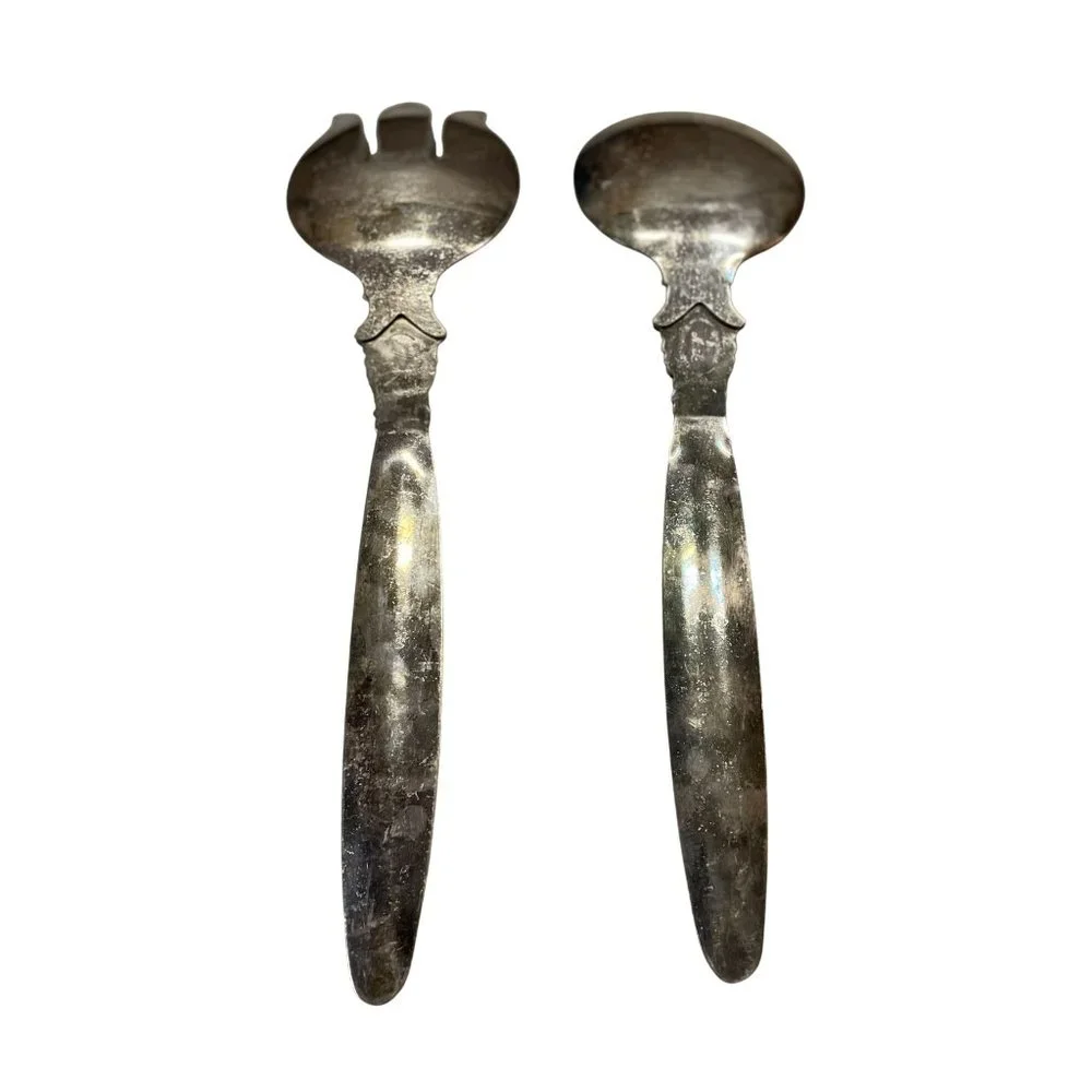 Vintage Originals by AL Serving Utensils Salad Used Silver on Copper 2 Piece